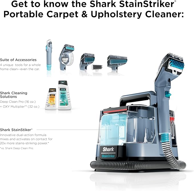 Shark StainStriker Portable Carpet Upholstery & Area Rug Cleaner, Stain & Odor Remover, Perfect for Car Interiors, Nordic Blue, PX202BRN