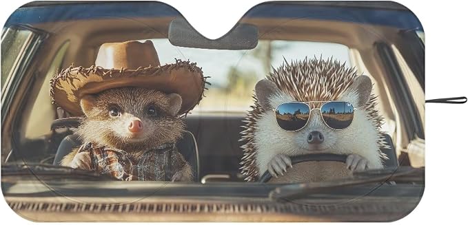 Funny Hedgehog Car Windshield Sun Shade Foldable Automotive Interior Cover Sun Visor Protector Blocking Harmful UV Rays & Heat 66.5x34.4inches
