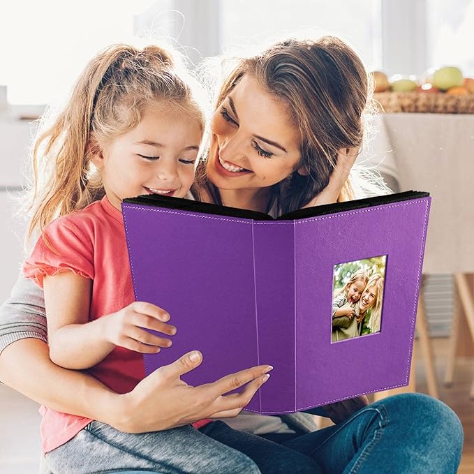 Ywlake Photo Album 4x6 300 Pockets, Leather Photo Albums Holds 300 Horizontal Only Pictures Purple