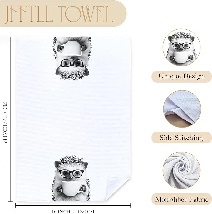 Funny Hedgehog Kitchen Towels Set of 2, Funny Kitchen Decor, Coffee Station Wine Bar Decor, Hedgehog Owner Gift Hand Towel, Dining Room Decorative Tea Towel Dish Towels 16x24 Inch
