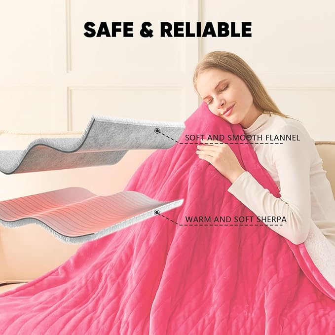 greenoak Heated Blanket Electric King Size 100"X90" Dual Control, Heating Blanket with 10 Levels 8 Hours Auto-Off, Fleece Soft Gifts for Grandma Seniors Mom,Coral Pink