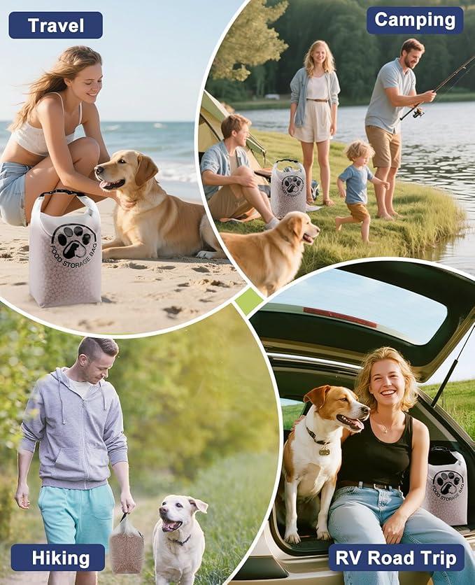 Pet Food Storage Bag for Travel - Transparent Leak-Proof Dog Food Container with Roll-Top Closure, Keeps Kibble Fresh for Camping Trip, Dog Boarding, Weekend Getaways (14 Cups+bowl)
