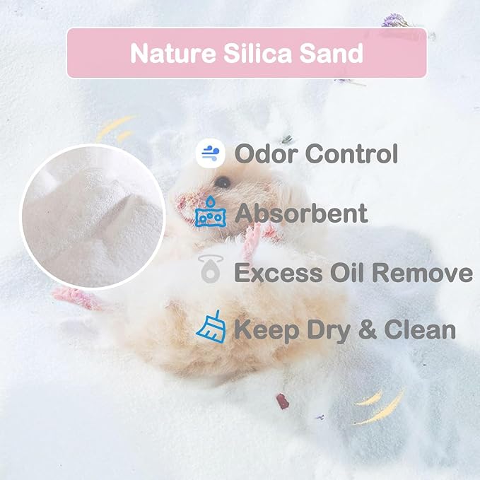 Meow&Woof Hamster Sand Bath Container & Dust-Free Bath Sand Set, 6.5" Sandbox Toilet for Hamster, Gerbil, Chinchilla, Mice – 2.2 lbs Potty Litter Sand for Small Animals (Grey)
