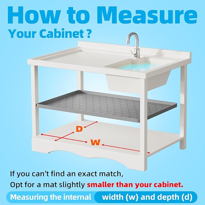Silicone Under Sink Mat 40" x 19", kitchen Essentials and Gadgets, Shelf liner and Cabinet Protector, Home Organizers and Storage, Waterproof Bathroom Tray