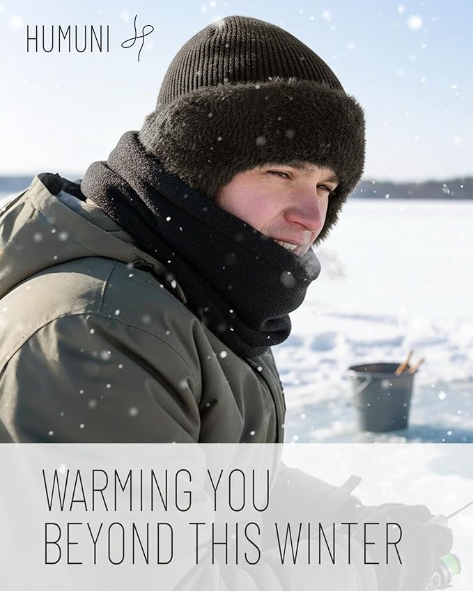 Winter Fleece-Lined Beanie with Earflaps, Warm Windproof Unisex Beanie Hat for Skiing, Hiking & Outdoor Winter Sports