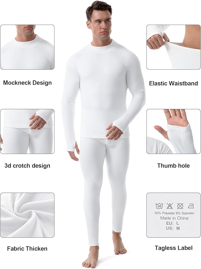 Runhit Mens Thermal Underwear Set:Fleece Lined Long Johns for Men Thermal Shirts and Pants Base Layer Cold Weather Thermals