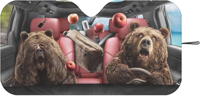 Funny Bears Windshield Sun Shade Foldable Universal Front Windshield Sun Shade with Storage Pouch Reflective Sun Blocker Fit for Most Car Van SUV Truck Car Accessories for Summer