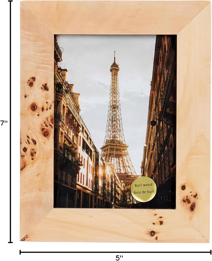 Concepts Set Of 4-5x7 Burl Wood Picture Frames - Natural Wood Finish Picture Frames for Family Photos - Elegant Wallhung Decor in Bulk