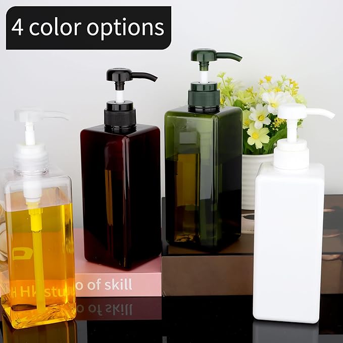 Pump Bottle Dispenser 22oz/650ml Jansburg 2Pack Refillable Square Plastic Lotion Dispenser Empty Lotion Pump Bottle for Essential Oil Lotion, Shampoo, Bathroom Travel White
