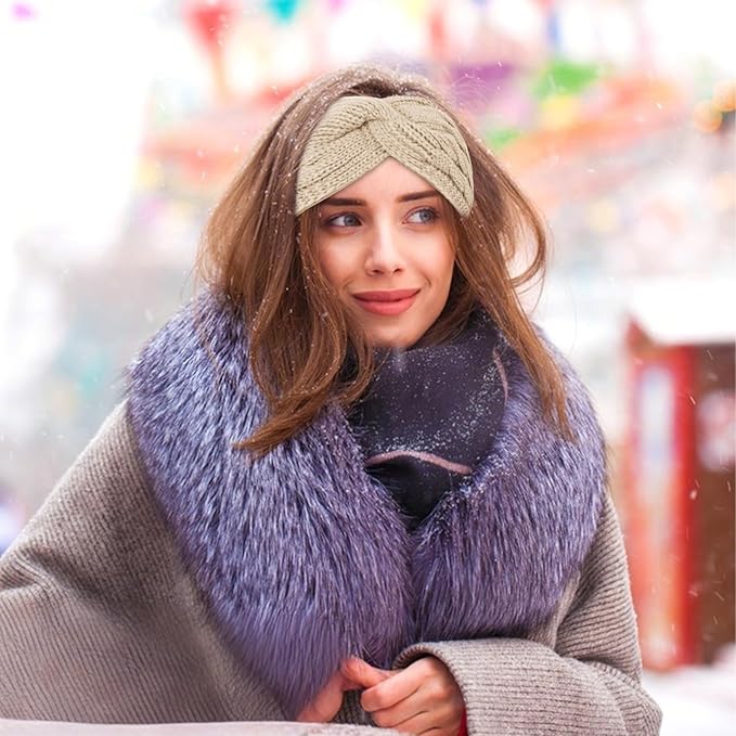 4 Pack Winter Headbands for Women Knitted Headbands for Women Knit HairBands, Fleece-Lined Winter Headwear for Warmth & Style, Ear Warmers Daily Wear & Outdoor Activities and Chrismas Gifts