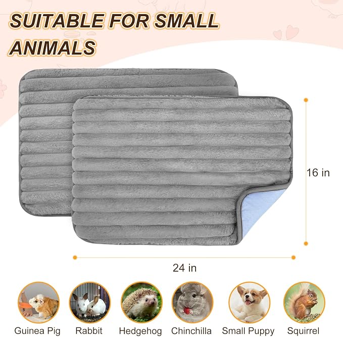 BEAUTYZOO 2Pack Guinea Pig Cage Liners, Washable Fleece Cage Bedding 16x24 | Super Absorbent,Leakproof 3-Layer, Non-Slip Backing, Soft Fleece Surface,for Small Animals Rabbit Hamster Rat, 2Pack 16"x24"