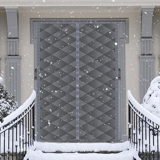Magnetic Thermal Insulated Door Curtain,Fits Door Size 72'' x 80'', Durable Oxford Cloth Thicken Cotton Fiber Fill, Temporary Doors Insulation Cover,Soundproof Weatherproof Doors Blanket