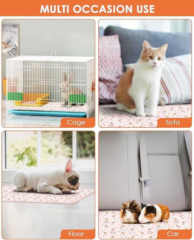Bissap 3‑Pack Guinea Pig Cage Liners, 47''X24'' Pet Pee Pad Bedding, Pink | Non‑slip waterproof TPU layer, Super absorbent, Washable reusable bedding for guinea pig, rabbit, hamster, chinchilla, rat