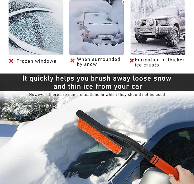 Car Snow Brush and Ice Scraper, Multi-Functional Detachable Snow Brush with Foam Grip, Ice Snow Removal Cleaning Tool for Car Windshield Window, Universal Car Accessories (Orange)