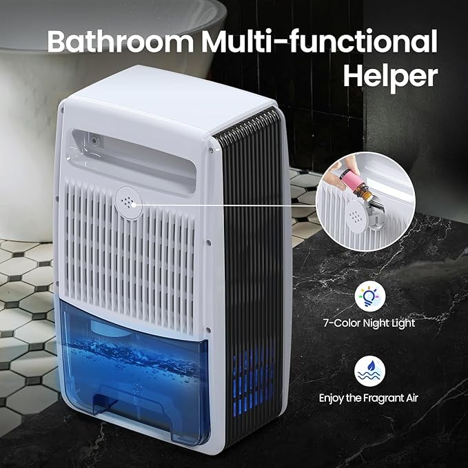 Dehumidifier for Bathroom with Drain Hose, 95 OZ Dehumidifiers for Home Bedroom Basement & RV,Auto Shut-off