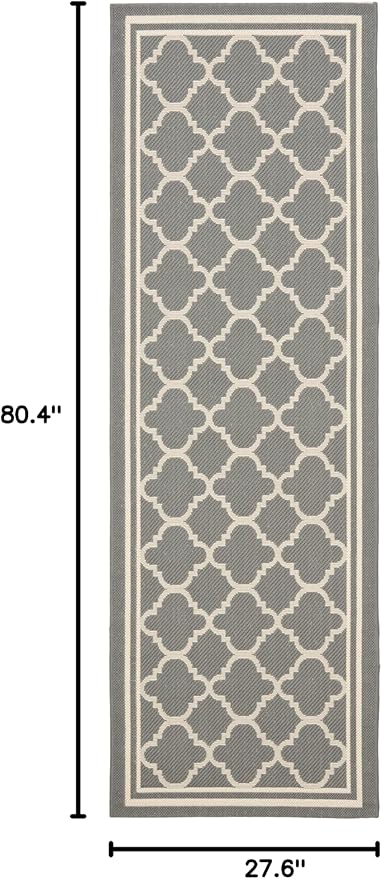 SAFAVIEH Washable Rug Outdoor Courtyard Collection - 2'3" x 6'7" Runner, Anthracite & Beige, Non-Shedding & Easy Cleaning, Ideal for Patio, Entryway, Mudroom, Hallway, Kitchen (CY6918-246)