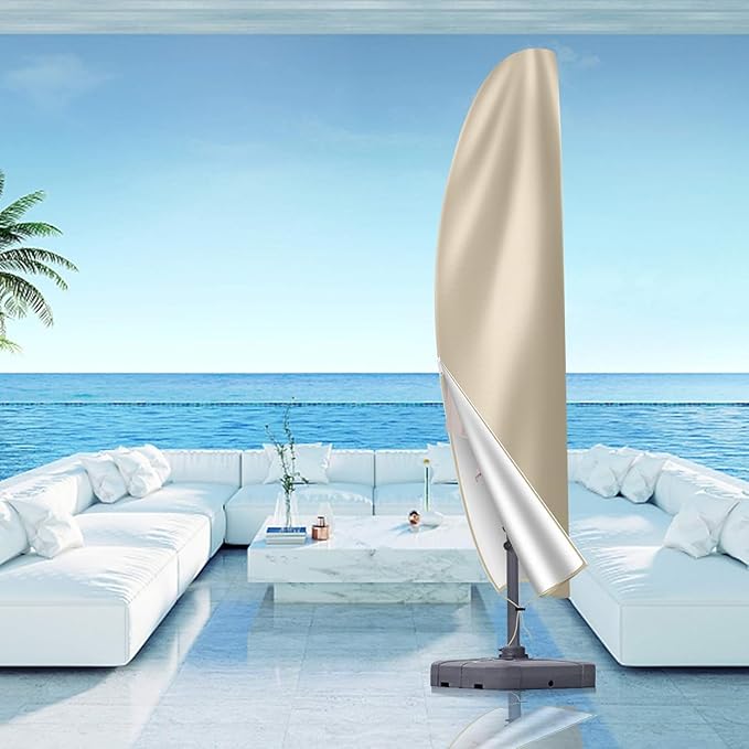 Patio Cantilever Umbrella Covers for Outdoor: Waterproof Offset Umbrella Cover Banana Style with Zipper fits 9FT to 14FT, Khaki