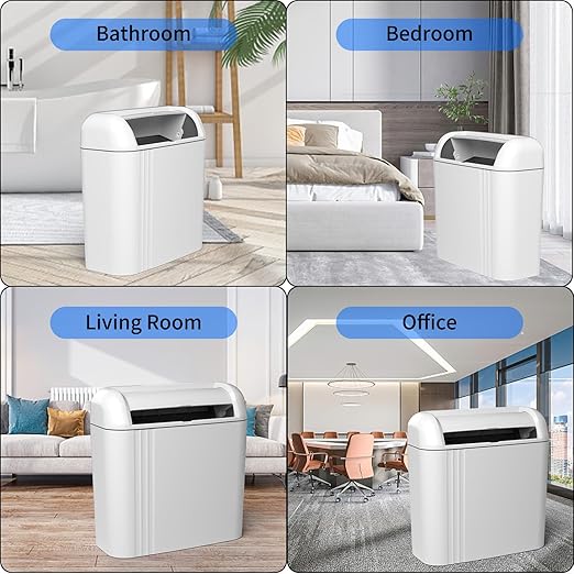 Smart Trash Can with Lid, 3.5 Gallon Infrared/Vibration Sensing Electric Garbage Can, Waterproof Automatic Trash Bin, Inteligent Induction Wastebasket for Bathroom, Bedroom, Powder Room, Living Room