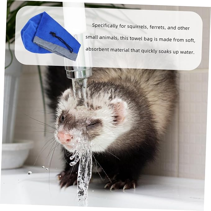 MERRYHAPY Ferret Grooming Towel Flannel Pet Bathrobe Drawstring Quick Dry Absorbent Towel for Small Animals