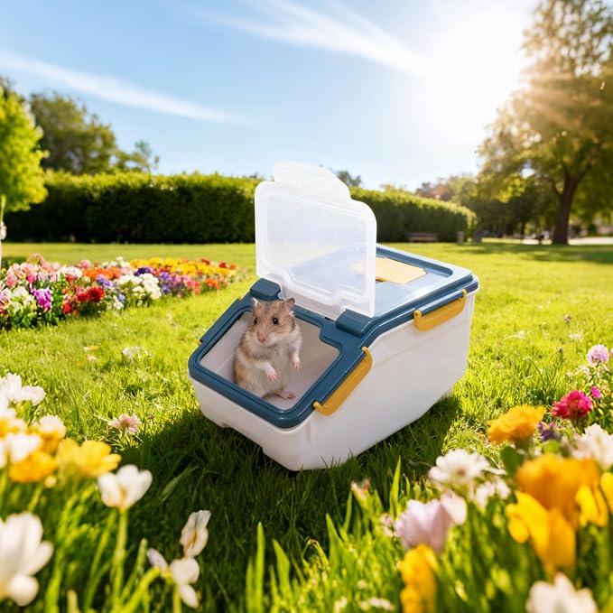 Saim Extra Large Chinchilla Sand Bath Container, 7.4-Inch Hight Dust Bath House with Low-Mess Lid & Scoop, Digging Box for Hamster Hedgehog Small Animals - Blue