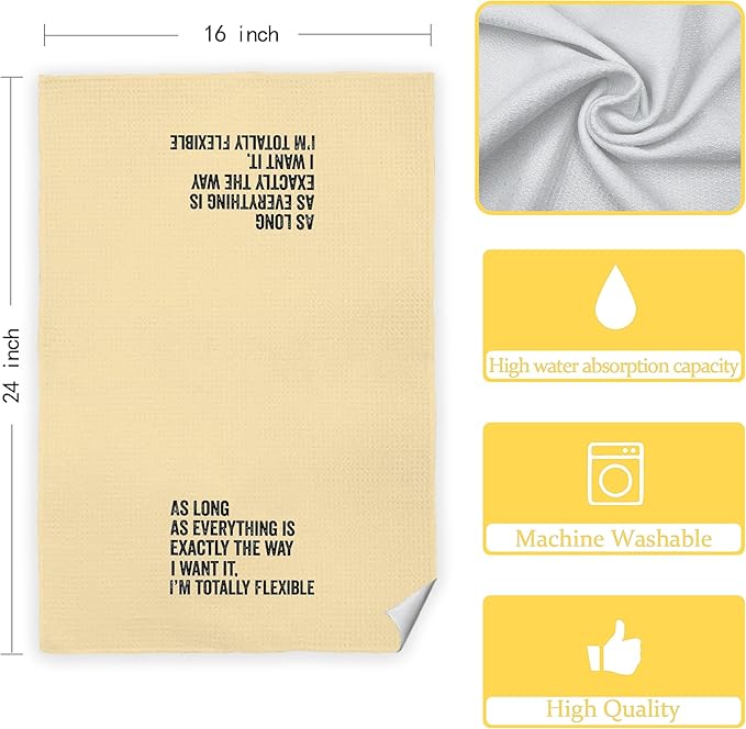 Funny Kitchen Towels - As Long As Everything is Exactly The Way I Want It I'm Totally Flexible Decorative Hand Towels for Bathroom, Funny Dish Towels for Kitchen, Yellow Towel