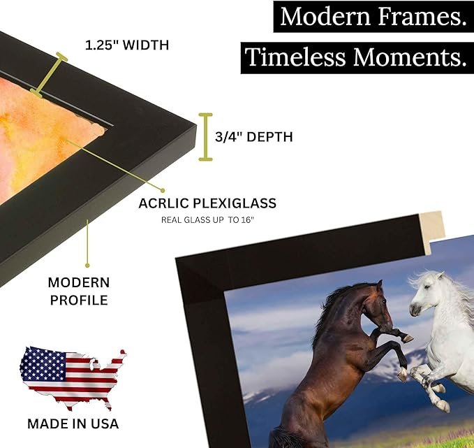 M Modern Memory Design 15x20 Black Picture Frame - Classic Wood Antique Vintage Bead Framing - Wall Mount Acrylic Glass 15x20 Frame