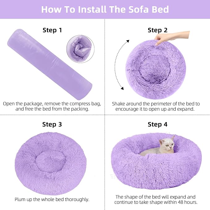 Dog Bed for Small Medium Large Dogs, 20 inch Calming Dogs Bed, Washable-Round Cozy Soft Pet Bed for Puppy and Kitten with Slip-Resistant Bottom