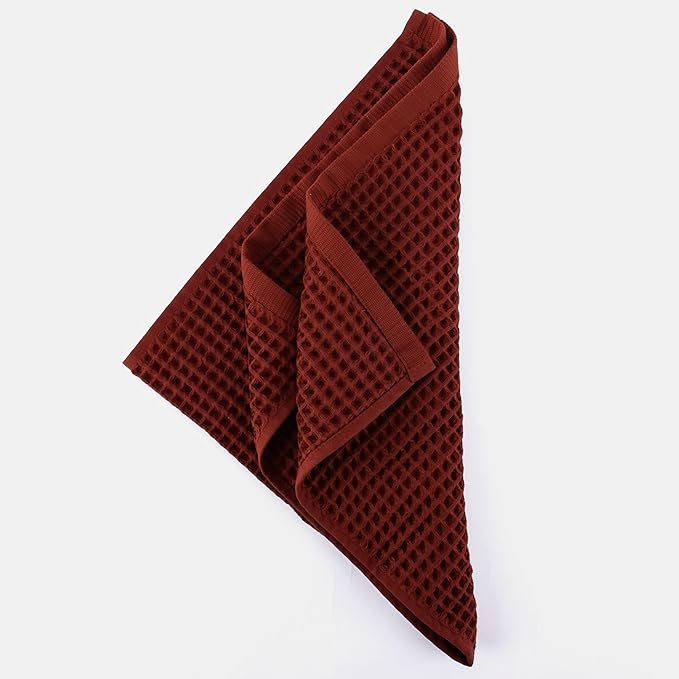 PÜSKÜL - Set of 3 Organic Waffle Hand Towel Red Brick - Premium Quality, 100% Turkish Cotton, Soft, Quick-Dry, Absorbent, Lint-Free Face Kitchen Hand Towels (Brick, Hand Towels - Pack of 3)