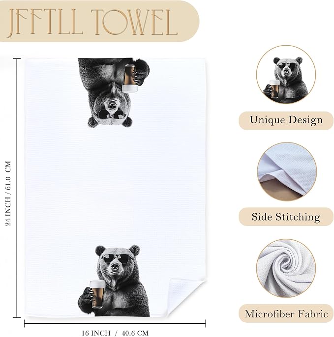Funny Bear Beer Kitchen Towels, Bear Gifts Dish Tea Towels for Kitchen Decor, Bar Towel for Bartender Kitchen, Beer Lover Gift, 16x24 Inch