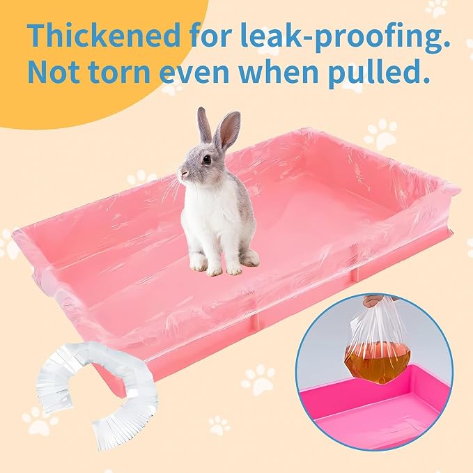 Disposable Cage Liner Bags (100-Pack) – 27'' X 19'' Clear Plastic Rabbit Cage Liners, Leak-Proof Toilet Film for Bunny, Guinea Pig, Hamster, Hedgehog & Small Animals – Universal Crate Tray Covers for