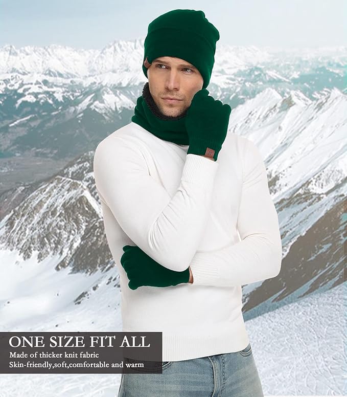 Winter Beanie Hat Scarf Touchscreen Gloves Set for Men and Women, Beanie Gloves Neck Warmer Set with Warm Knit Fleece Lined