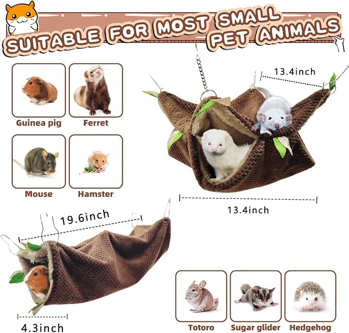 EAEDMY Ferret Rat Hammock Tunnel Toys Cage Accessories, Guinea Pig Hideout Tunnel, Warm Bed for Rat Ferret Guinea Pig Sleep Hide and Play (1.Hammock&Tunnel)