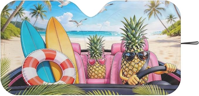 Tropical Pineapple Windshield Sun Shade Foldable Funny Car Windshield Sun Shad for Front Window Universal Fit for Most Cars SUV UV Rays & Heat Protection Car Interior Accessories