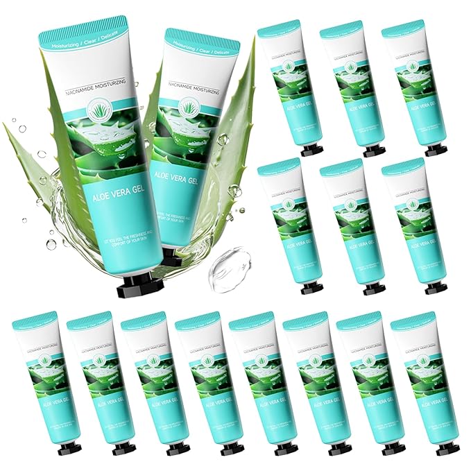 16PCS Travel Size Aloe Vera Gel,Soothing After Sun Lotion for Face and Body,Organic Hydrating Aloe Vera Gel for After Sun Care,Instant Cooling,Refreshing Face Moisturizer Set, 1.05 Oz