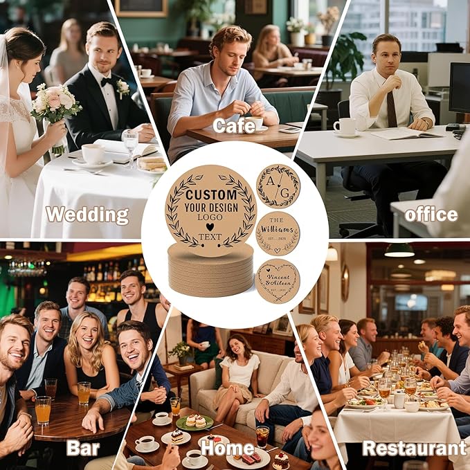 5-500Pcs Custom Cork Coasters Personalized Coasters with Photo Text for Drinks Non-Slip Design Your Own Wedding