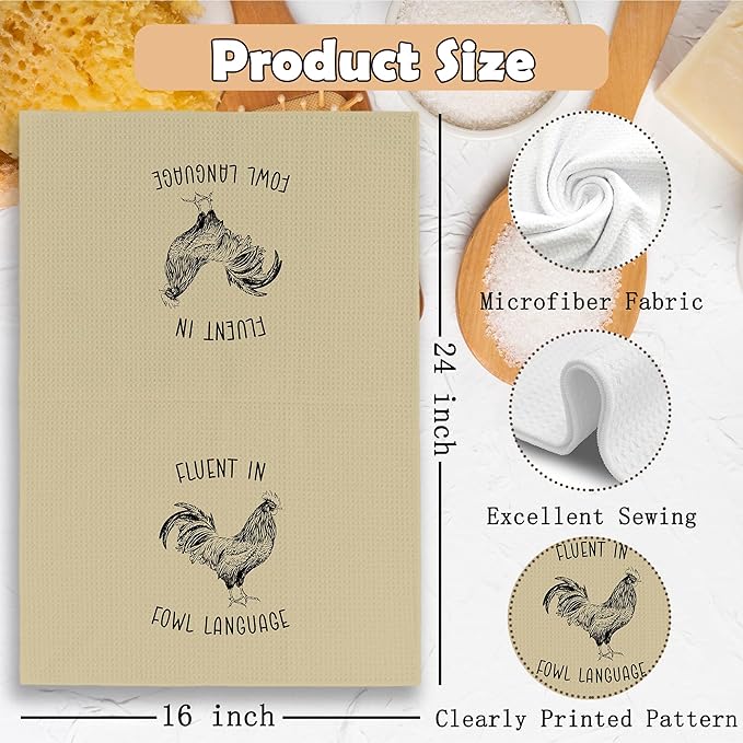 Chicken Kitchen Towels Funny Light Brown Dish Towel with Sayings 16x24 Inches, Chicken Lover Gift Decorative Absorbent Dishcloths Tea Towels for Kitchen Bathroom Decor, Humorous Gifts for Women
