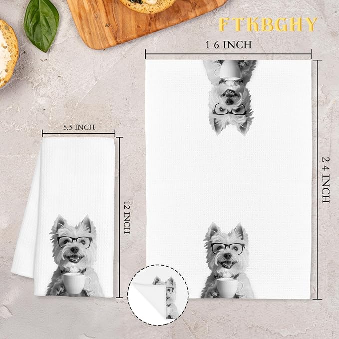 Funny West Highland Terrier Decor Coffee Kitchen Towels Gift, West Highland Terrier Dog Gifts, Coffee Gifts for Women, Dog Lover Gift Dish Hand Tea Towels for Kitchen Bar Decor, 16x24 Inch