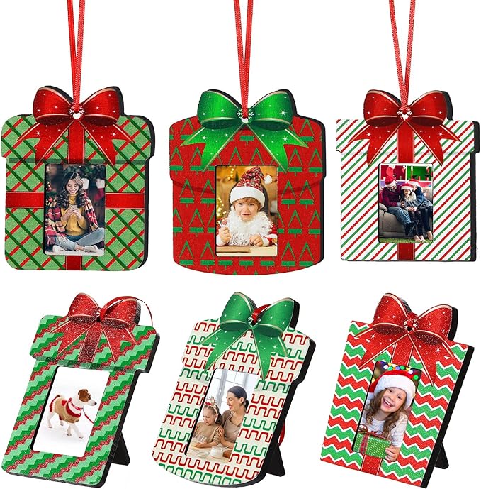 Namalu Small Frames for Christmas Ornaments Mini Wooden Picture Frame Ornaments for Christmas Tree Xmas Family Photo Hanging Keepsakes for Holiday Party Decorations Gifts (Vibrant,12 Pcs)