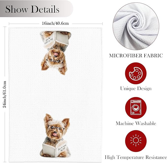 Yorkshire Terrier Gifts Kitchen Towels, Yorkie Gifts for Women, Funny Yorkie Dog Tea Dish Hand Towels, Yorkshire Terrier Kitchen Decor, 16x24 Inch