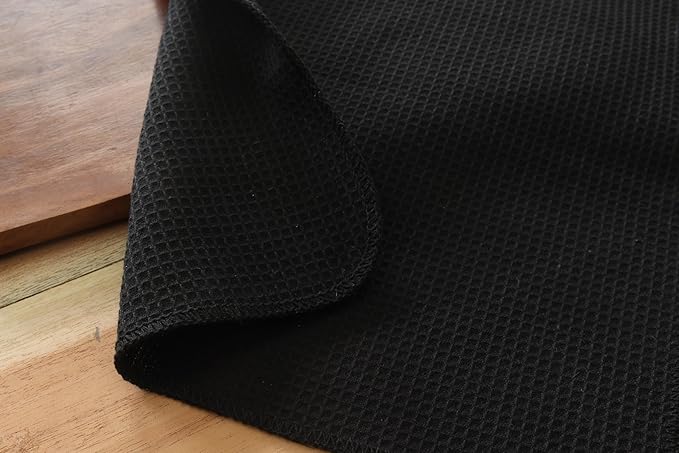 PurpleEssences Dish Cloths and Dish Rags - 6 Pack Waffle Weave Solid Kitchen Dish Wash Cloths, 100% Cotton, 12 x 12 Inches, Ultra Soft Absorbent Quick Drying - Christmas Holiday Winter - Black