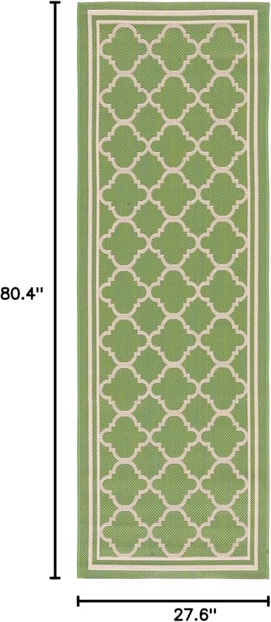 SAFAVIEH Washable Rug Outdoor Courtyard Collection - 2'3" x 6'7" Runner, Green & Beige, Non-Shedding & Easy Cleaning, Ideal for Patio, Entryway, Mudroom, Hallway, Kitchen (CY6918-244)