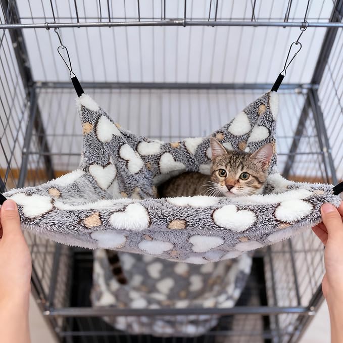 Guinea Pig Ferret Hammock for Cage - Machine Washable Double-Decker Hanging Bed - Fits Sugar Glider,Fancy Rat,Hamster,Gerbil - 13.3" x 13.3" - Love Coffee Pattern