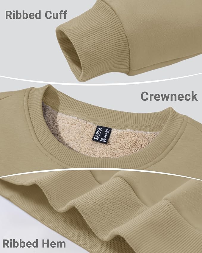 Boladeci Men's Full Sherpa Lined Crewneck Sweatshirts Heavy-weight Fleece Pullover Thick Thermal Long Sleeve Cotton