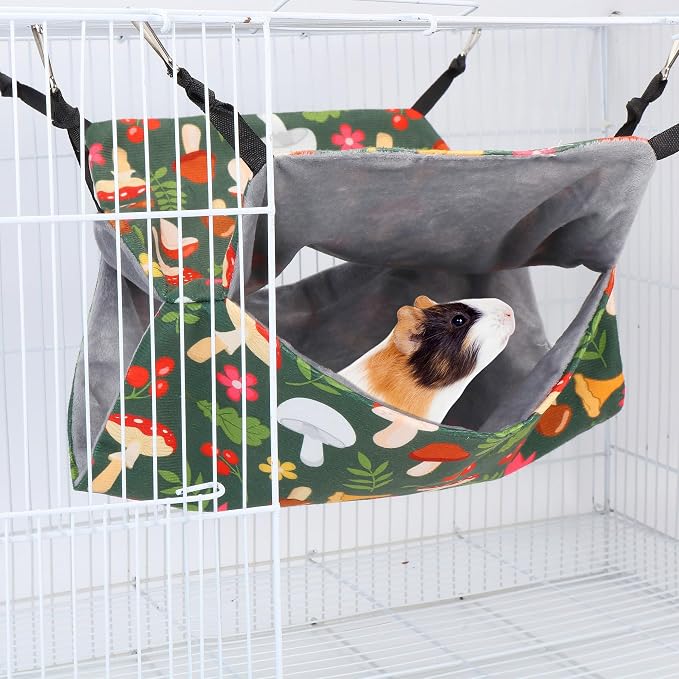 4 Pack Ferret Hammock Set for Cage Comfort Rat Bedding Accessories | Soft Small Animal Hanging Hammock Hideaway Tunnel Toys Cage Accessories for Guinea Pig Hedgehog Sugar Glider Green Mushroom