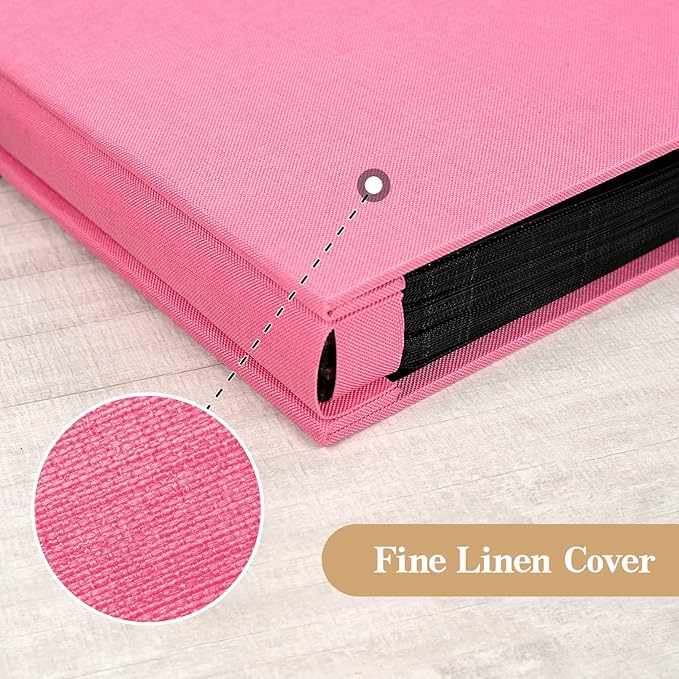 potricher Small Photo Album 4x6 100 Photos Linen Cover Picture Photo Book for Family Wedding Anniversary Baby Vacation (Pink,100 Pockets)