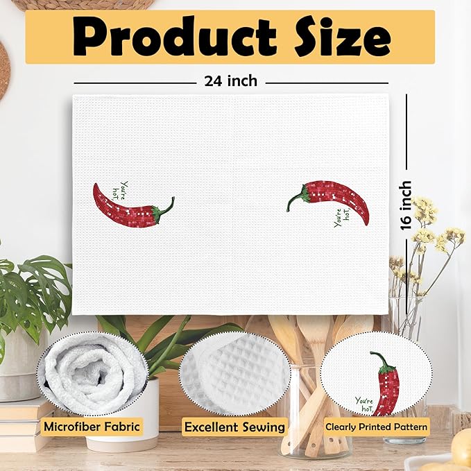 Disco Ball Chilli You're Hot Kitchen Towels, Trendy Retro Food Chilli Pepper Hand Towel, Food Lover Gift Kitchen Gift Chili Decorative Tea Towel Dish Towels 16x24 Inch
