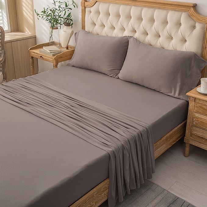 PURE ERA Jersey Knit 3pc Bed Sheet Set 100% T-Shirt Cotton Super Soft Comfy Breathable Fits Mattress Up to 20" Extra Deep Pocket (Solid Brown, Twin)