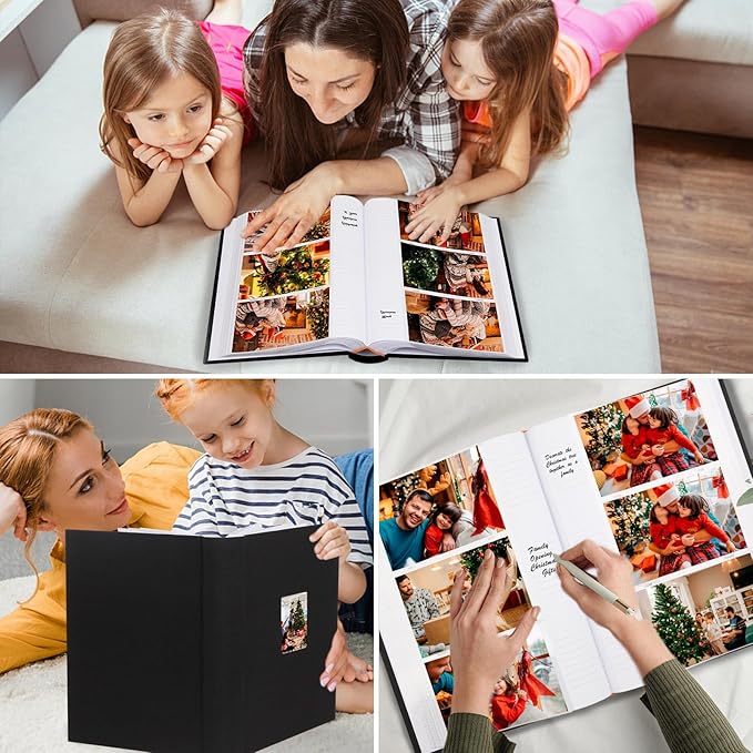 XFveivoo Photo Album 4x6 450 Photos with Writing Space,4 x 6 Photo Book Linen Cover with Front Window, 4x6 Picture Album 450 Photos Photo Album Book for Wedding Kids Travel Family Baby Pictures, Black