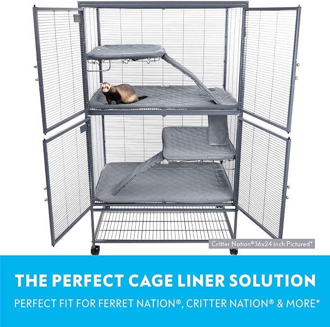 Paw Inspired Fitted Fleece Liner Set for Critter Nation 2-Story Cage, Gray | Double Unit Combo Pack for Ferret Nation/Critter Nation Cage, For Ferrets, Rats, Chinchillas, Hedgehogs, Small Animals, Pets
