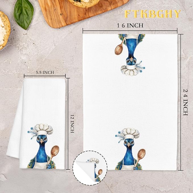 Funny Peacock Chef Kitchen Towels, Peacock Gifts for Women, Chef Gifts, Funny Peacocks Animal Decorative Dish Hand Tea Towels for Kitchen Bakery, 16x24 Inch